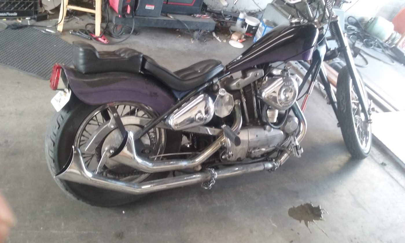 Custom motorcycle in the shop